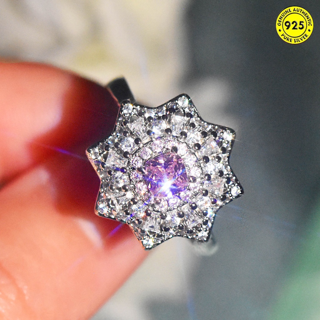 Cincin Berlian Imitasi Bentuk Kotak Warna Pink Untuk Wanita