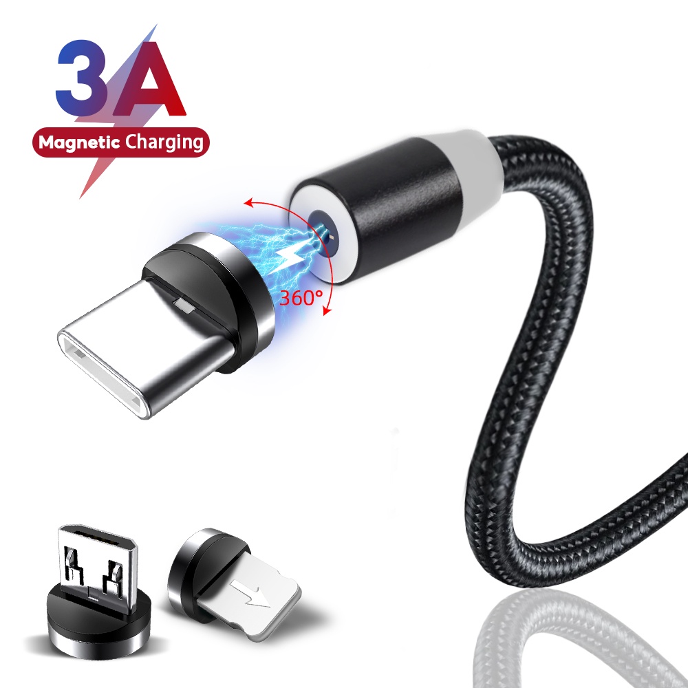 3 in 1 Kabel Data / Charger Magnetik Fast Charging Tipe-C / Micro USB 3A