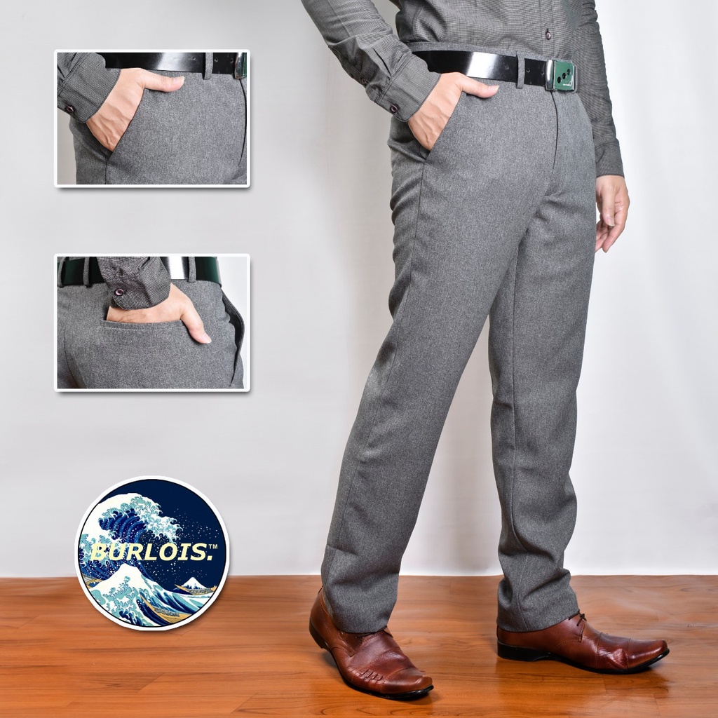 Burlois Store Celana Panjang Kantor Pria Model Slim Fit bahan wool