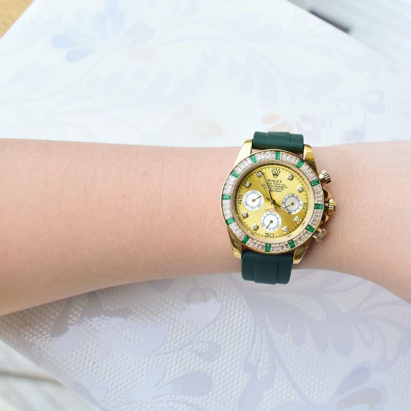 Jam R0L*EX tali karet Unisex dengan buckle pengait model rantai + free gelang (model random)