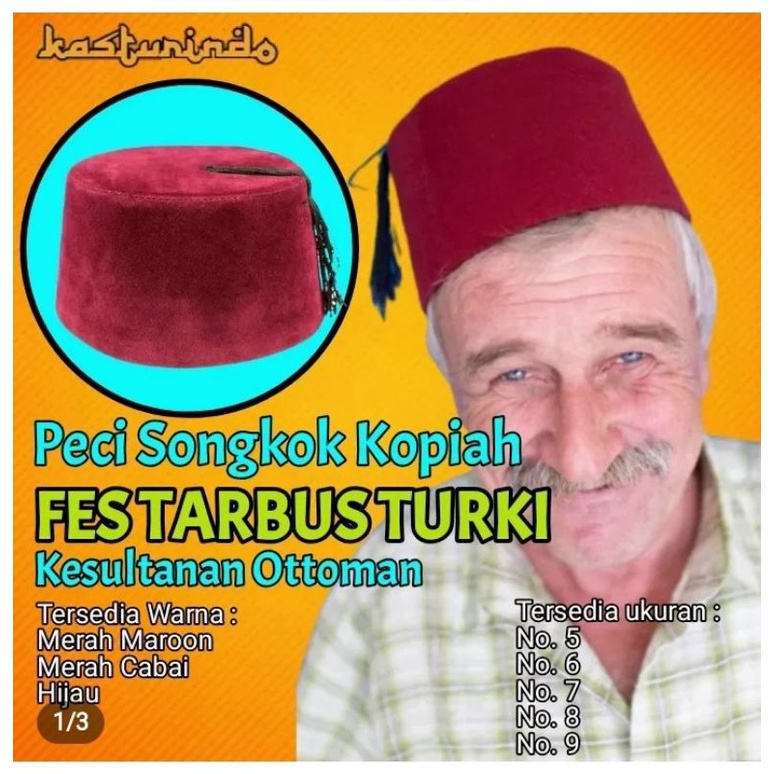 Peci Songkok Fes Fez Tarbus Turki Sultan Abdul Hamid Ottoman Merah Marun Brudul Rambut