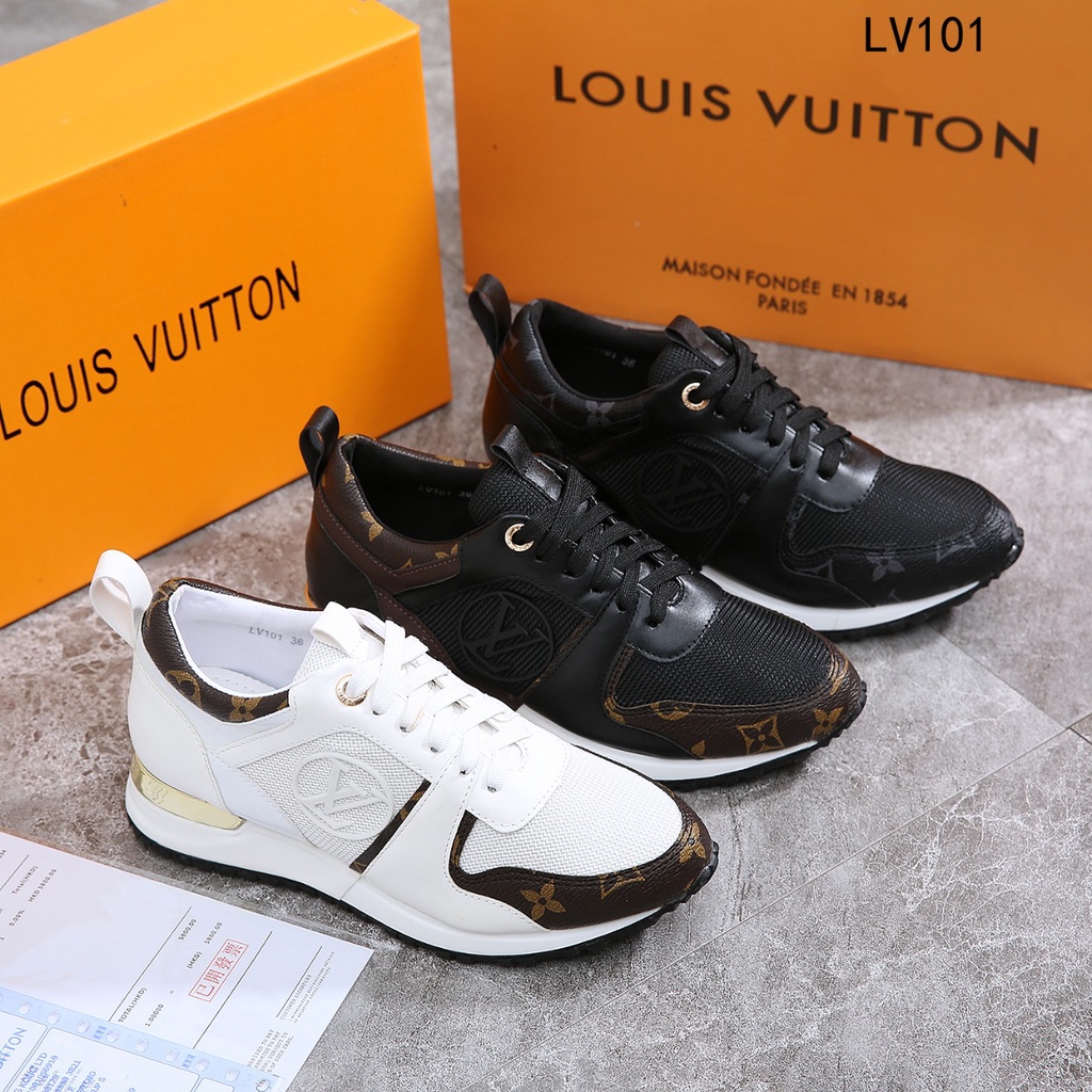 LLV  Run Away Leather Calfskin &amp; Monogram Canvas Sneakers LV101