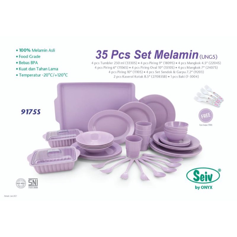 new arrival 35 pcs set melamine onyx ungu dinner set komplit