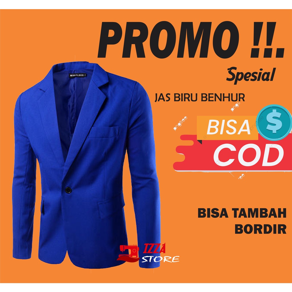 (BISA COD) Jas Polos biru benhur / Pria Blezer Korea Jaket Semijas Seragam Kantor Formal Almamater Wisuda Unisex Cowok Cewek