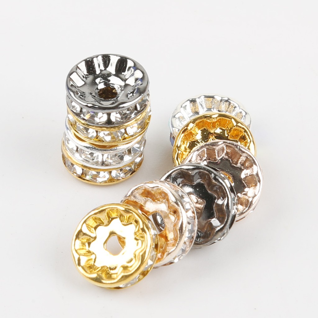 50Pcs 4 6 8 10mm Gold Silver Color Crystal Rhinestone Round Loose Spacer Beads for Jewelry Making DIY Bracelet