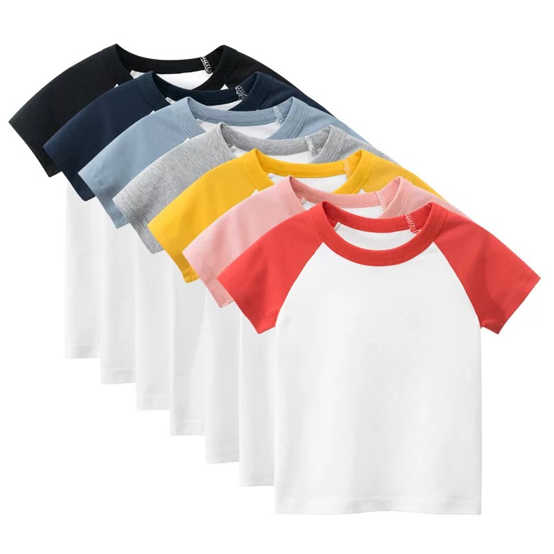 Kaos Raglan Polos Lengan Pendek Katun Combed Unisex Usia 1-12 Tahun