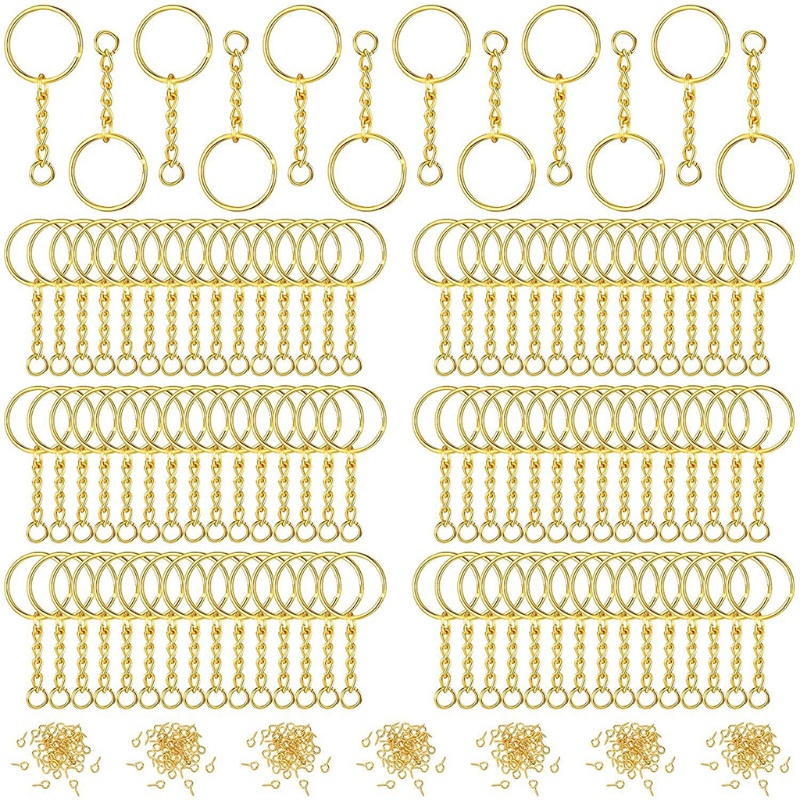 Siy 360pcs/Set Split Untuk Gantungan Kunci Dengan Rantai Open Jump Rings Screw Eye Pins Connect