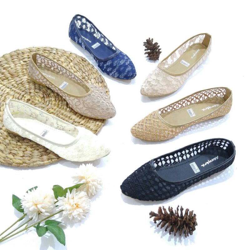 Borneo  Sepatu Wanita Flat Flats Flatshoes brukat  B33 dan B43 B85