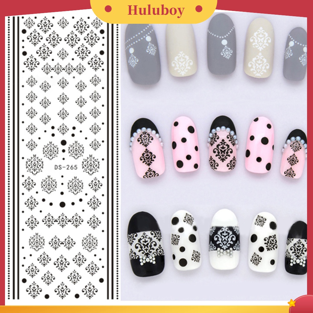 Huluboy Huluboy♡ Stiker Kuku Motif Bunga / Bulu / Kupu-Kupu / Tulisan Untuk DIY Manicure