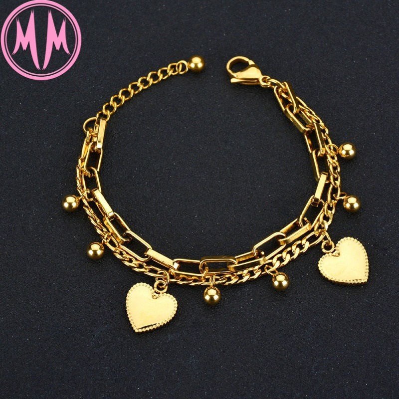 MORYMOSHI B32 Gelang Wanita Titanium Stainless Love Anti Karat Anti Luntur Fashion Korea