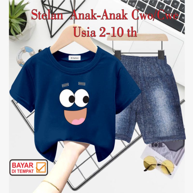 ((IB))SETELAN ANAK2 UNISEX SEMI JEANS/MATA DIGITAL SABLON