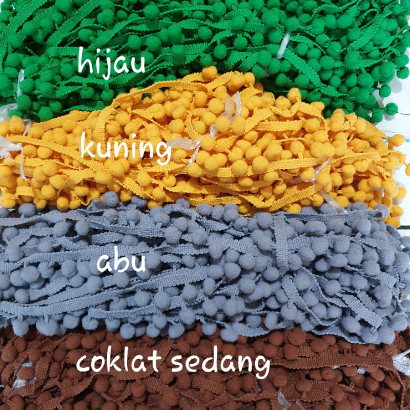 Renda Baso /pompom Kecil 1,2 cm/20 yard=+-18 meter/Roll