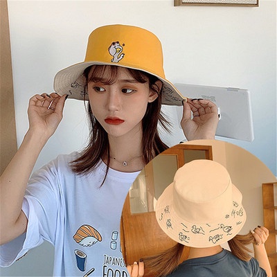 Fashion Cotton topi mancing Double-sided Bucket Hat Women Outdoor Sunscreen Simple Cute Fisherman's Hat