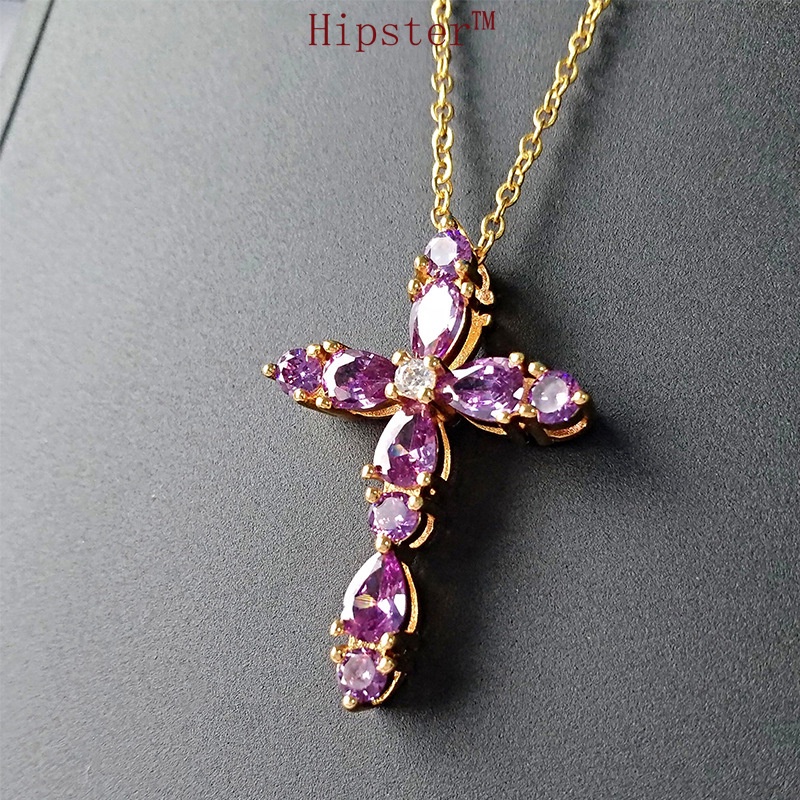 New Hot Fashion Exquisite Natural Amethyst Cross Pendant Necklace