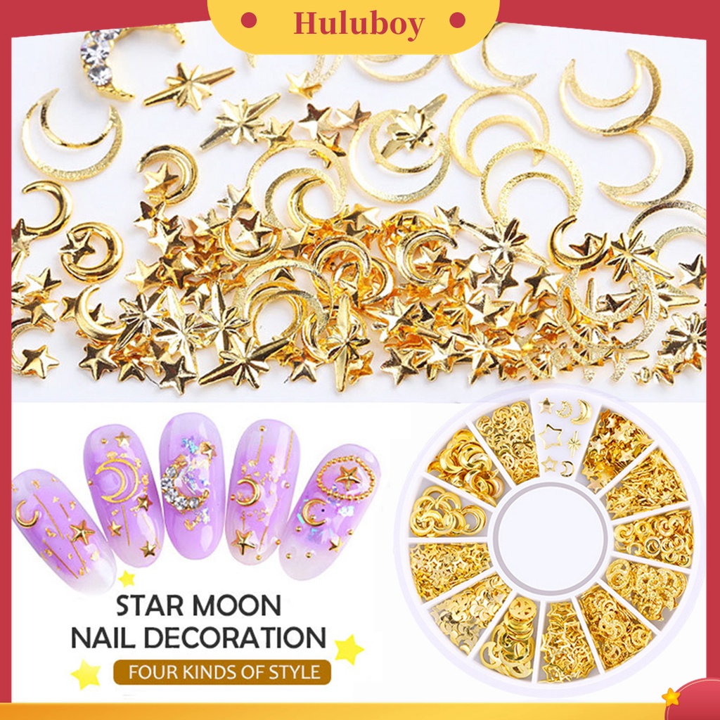 Huluboy Huluboy♡ Stiker Kuku Desain Bulan Bintang 3D Untuk Dekorasi Nail Art