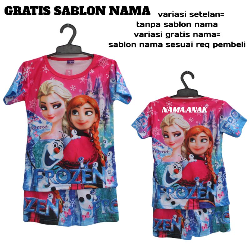 stelan baju frozen fullprin size 2-12thn