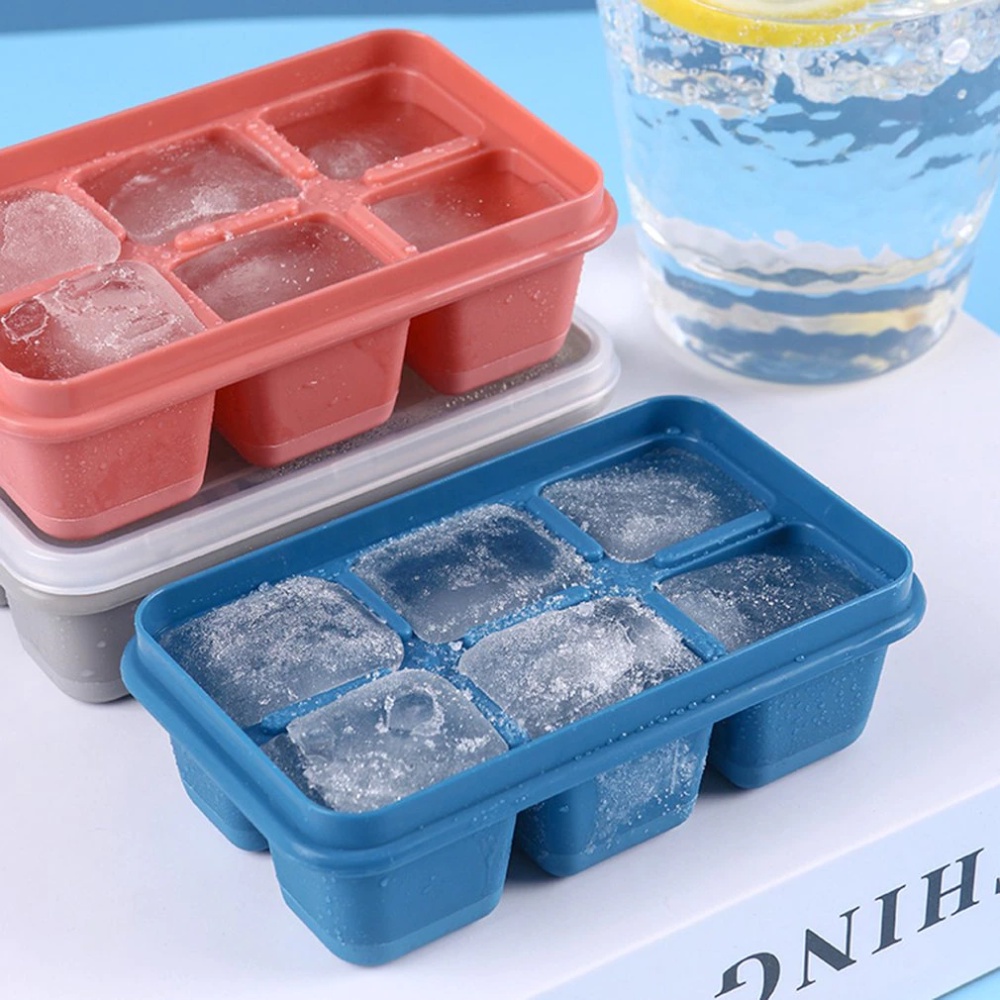 Cetakan Es Batu Silikon dengan Tutup Besar 6 Sekat Ice Cube Silicone