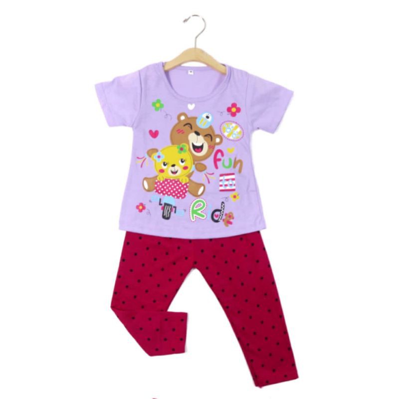 SETELAN BAJU ANAK PEREMPUAN MOTIF BEAR 2-6 TAHUN NEW