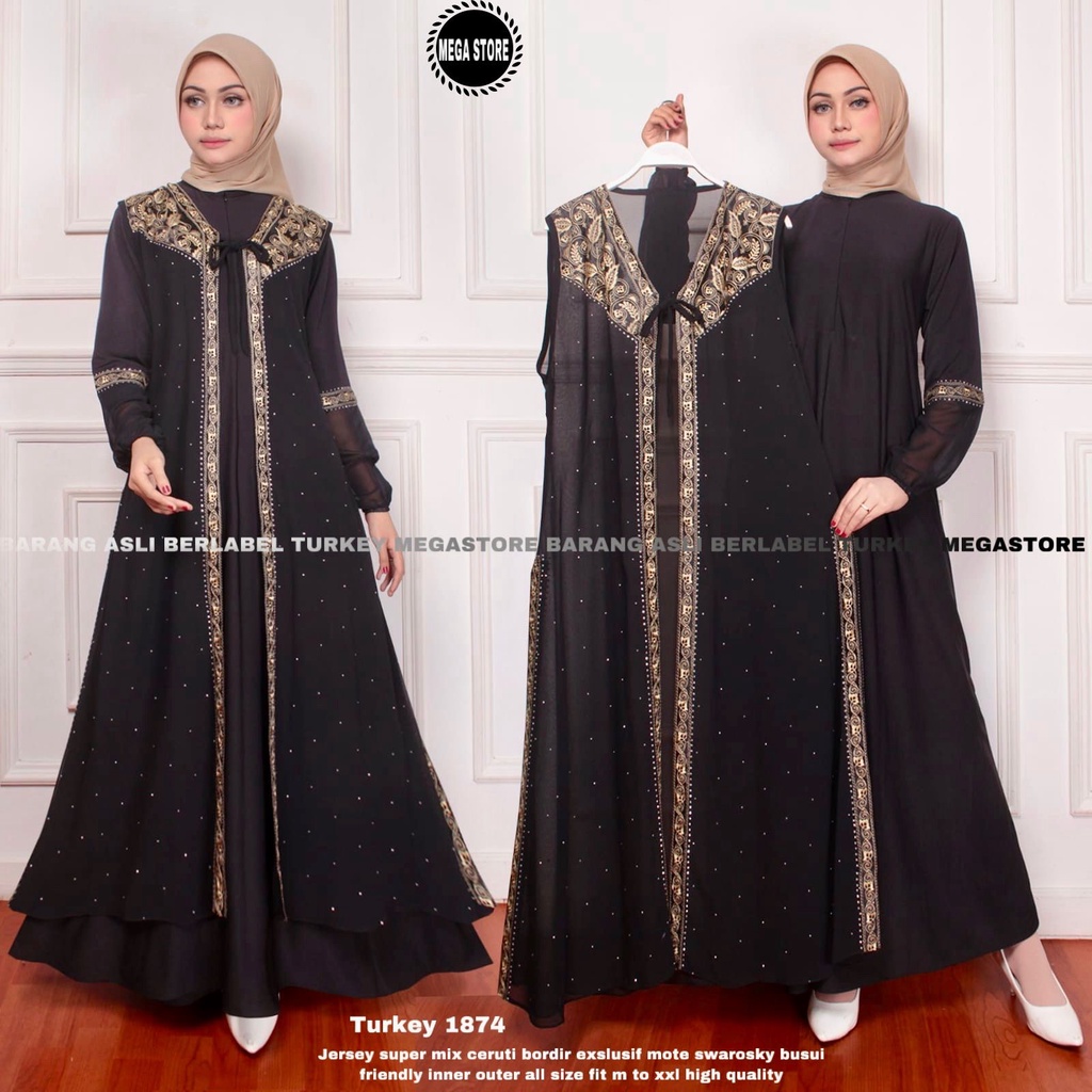 TERBARU TERMURAH 100% ORIGINAL Abaya Turki Hitam Khas Arab Bordir Eksklusif Jersey Super mix Ceruty 