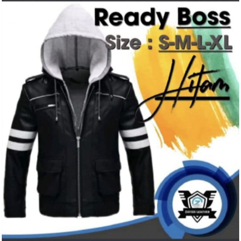 jaket pria kupluk semi kulit/jaket motor, jaket hoodie semi kulit