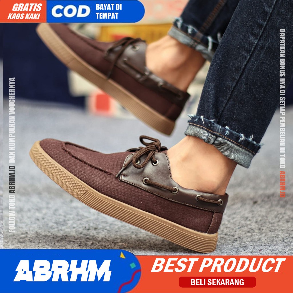 ABRHM- Sepatu Kasual Pria Kantor Loafers Fashion Hitam Kanvas Sepatu Pria Casual Sepatu Kerja Kantor Semi Formal Kuliah Kondangan Gaya keren Kekinian Murah Terlaris