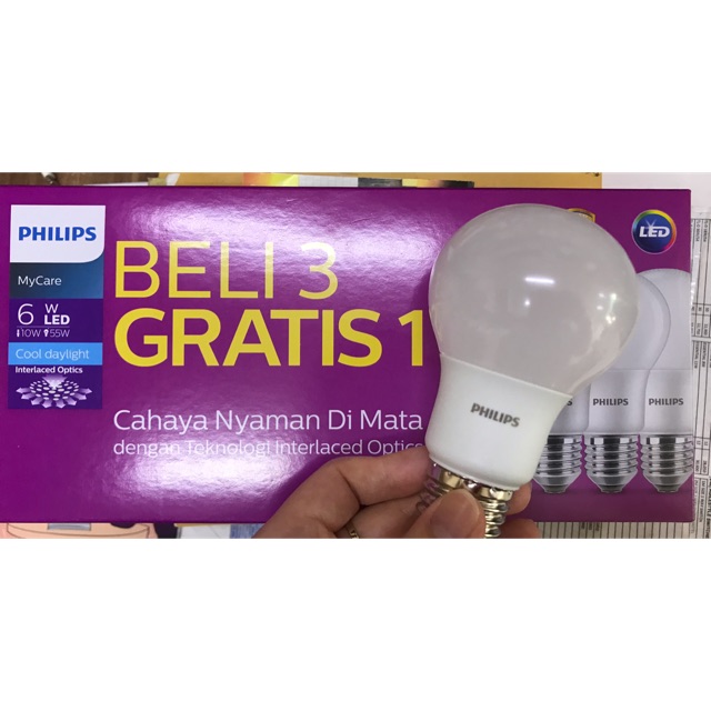 PHILIPS LAMPU LED MYCARE LAMPU BOHLAM 6W PAKET / PHILIPS LAMPU LED BULB MULTIPACK 6 Watt