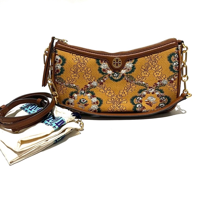 Tory Burch T Monogram Brocade Studio Sunset Bonfire (New Without Tag)
