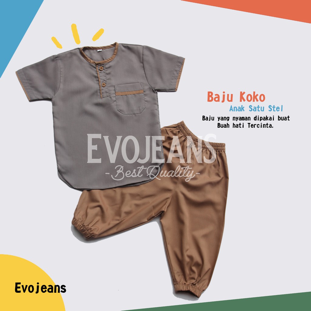 Grosir Baju Koko Anak Setelan Baju dan Celana Umur 0-6 Tahun Bahan Toyobo Premium Adem Lembut - Evo