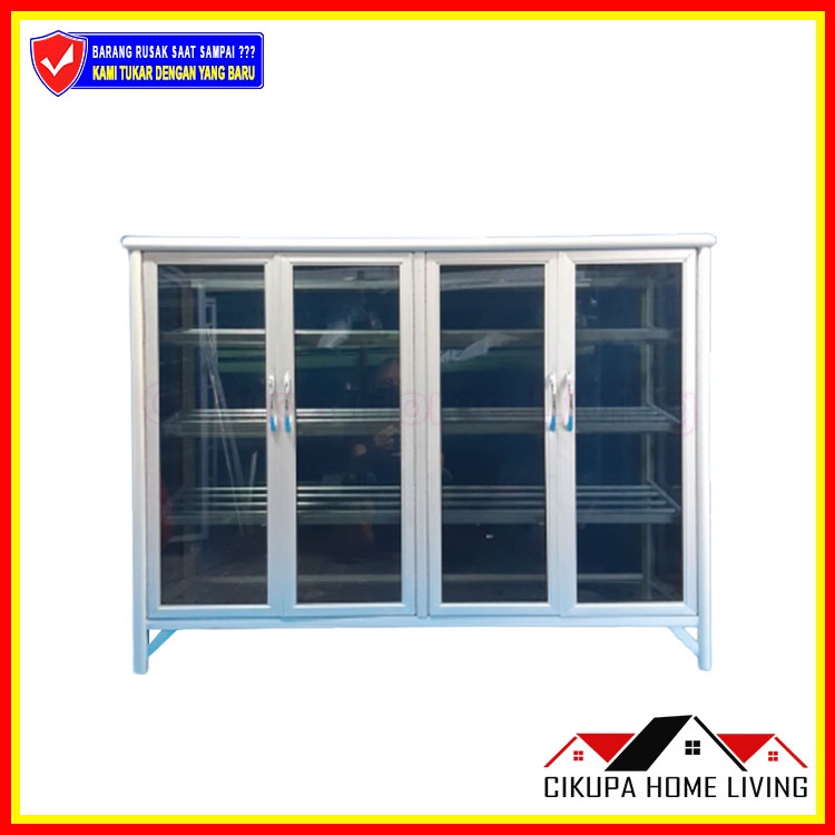 LEMARI RAK SEPATU 4 SUSUN + RODA KACA RIBEN FRAME SILVER