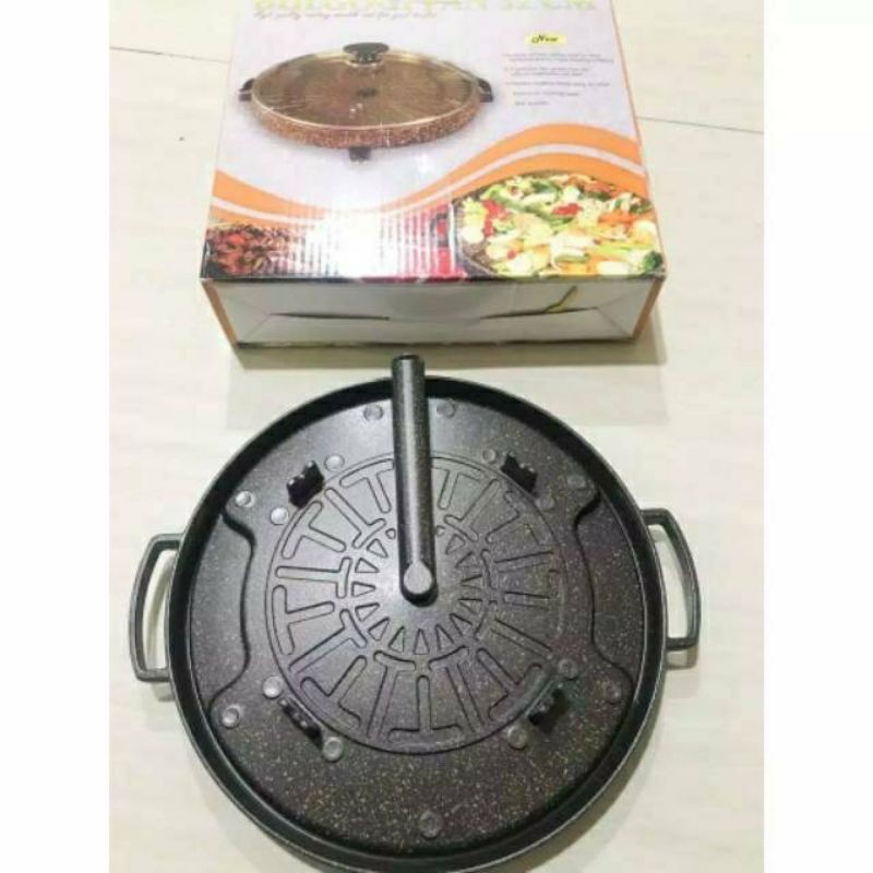 [FREE BUBBLE WRAP]bulgogi pan 32cm grill pan anti lengket/panci pemanggang bbq marbel/pan pemanggang