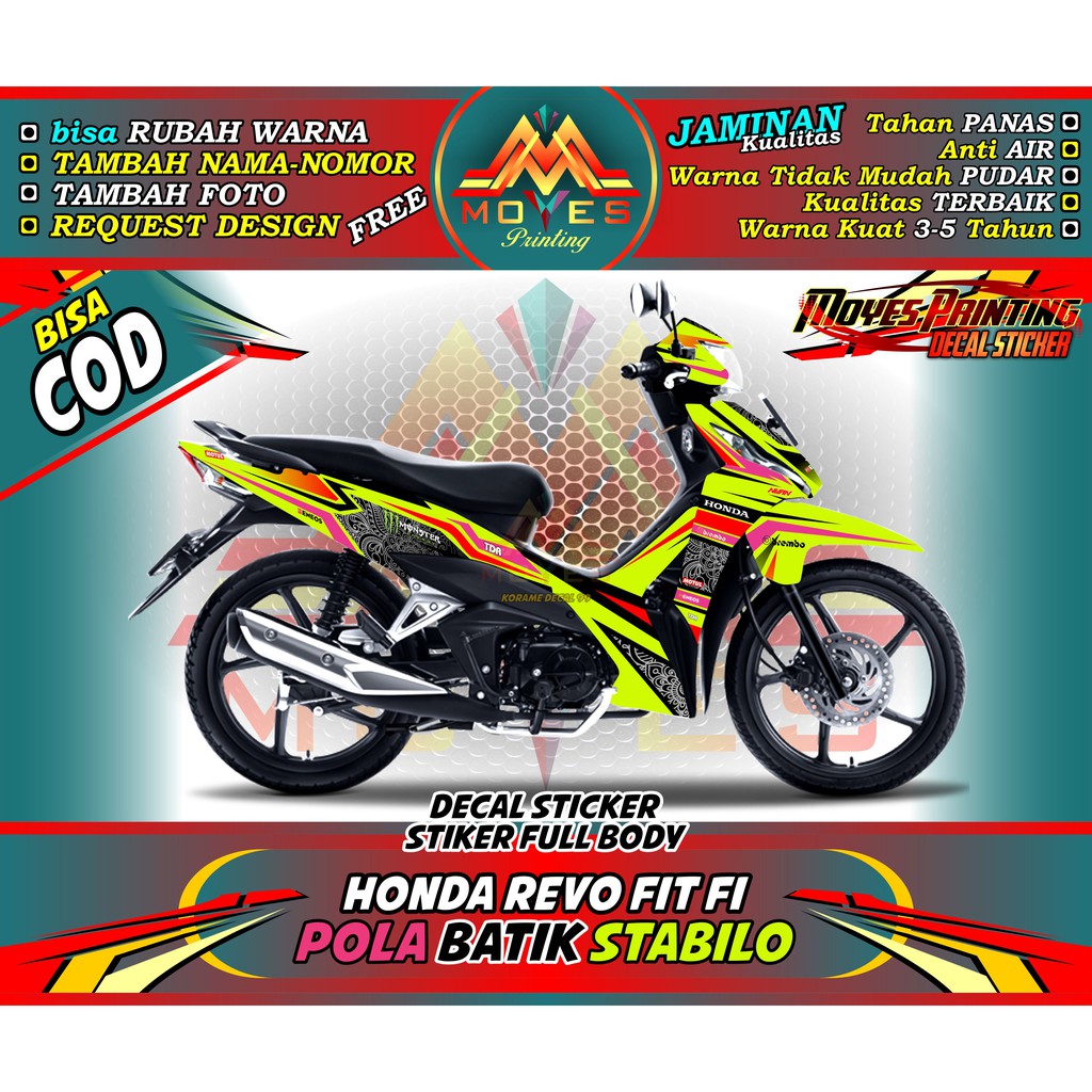 Jual Stiker Decal Motor Revo FIT FI Motif Warna Stabilo 2021 Sticker Fullbody Honda Revo FIT FI Indonesia Shopee Indonesia