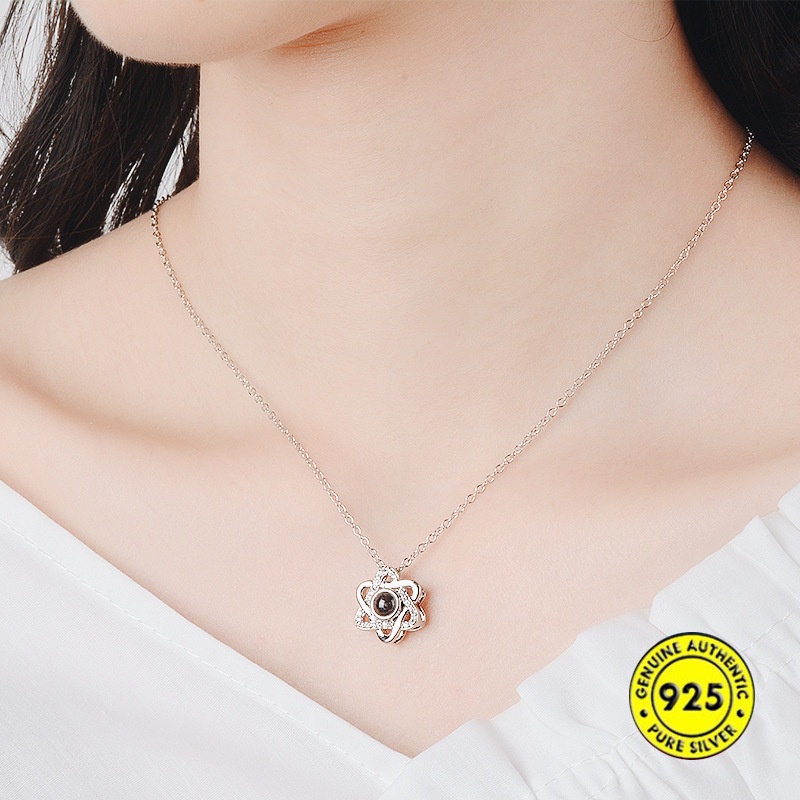 Kalung S925 Sterling Silver Liontin Berlian Bentuk Hati Warna Rose Gold Untuk Wanita