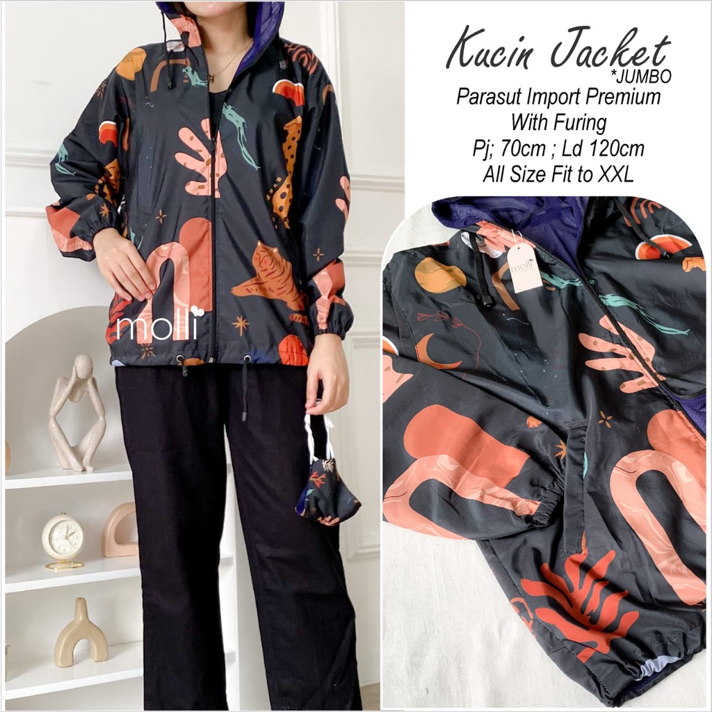 JACKET PARASUT JUMBO ESTETIK WANITA IMPORT QUALITY ~ BAHAN PARASUT IMPORT WITH FURING ~ KUCIN JACKET