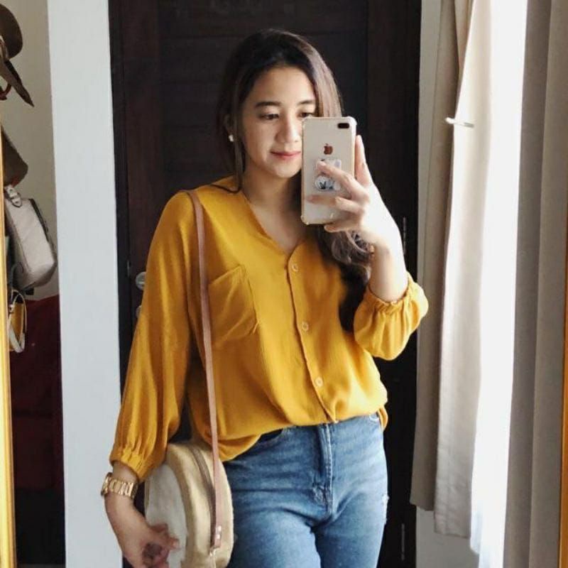 Atasan Blouse Crinkle Premium - Kemeja Formal Busui - Baju Wanita Kekinian Atasan Korean Style - Kemeja Polos Crinkle - Baju Atasan Wanita Kekinian - Kemeja Blouse Wanita Lengan Panjang casual - Kemeja Polos