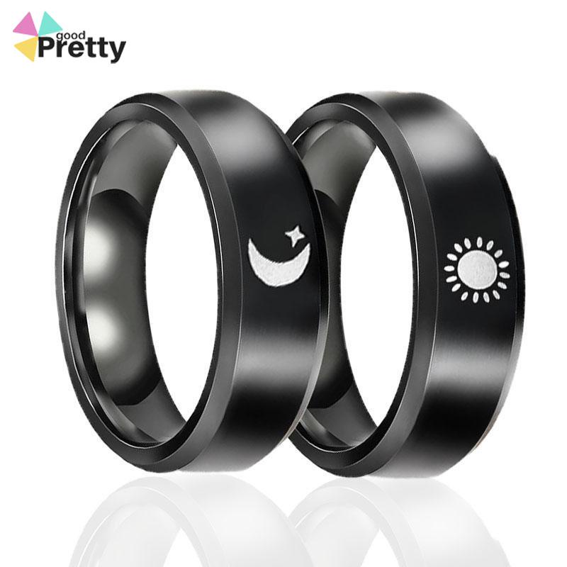 Simple Moon Sun Couple Trendy Wide Love Rings Hadiah Indah untuk Pacar Pacar di Hari Valentine - PD