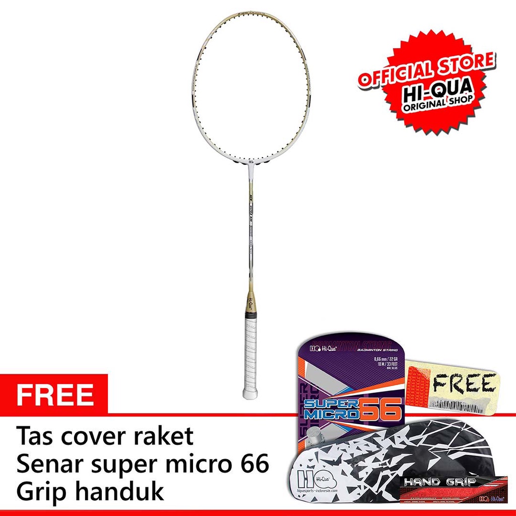 Hi-Qua Raket Badminton Bulutangkis New Ultra BM  Full Set Free Senar Tas Grip Handuk