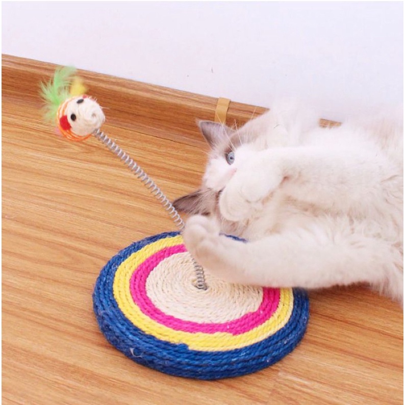 Mainan Scratcher Kucing dengan Per Spring Tikus Onteraktif Cat Toy Sisal