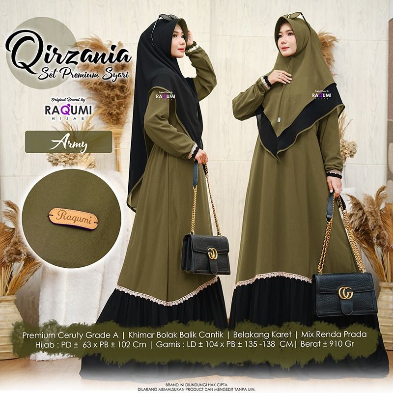 (HABIS) QIRZANIA RAQUMI GAMIS SET KHIMAR PREMIUM GAMIS CERUTI GAMIS SET JILBAB