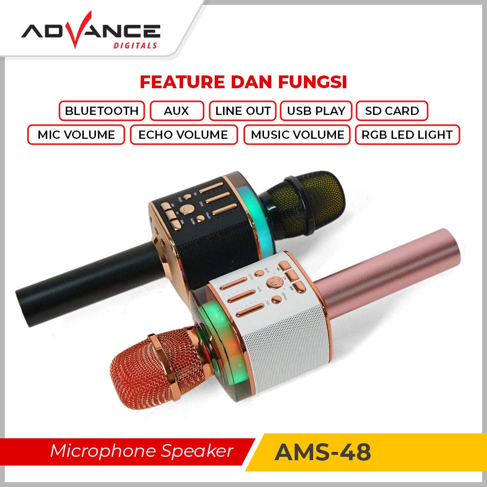 【READY STOCK】 Advance ams 48 mic Wireless bluetooth karaoke support USB Player 1200mAh Frequency 150Hz~18kHz suitable for hobbies or tour guides