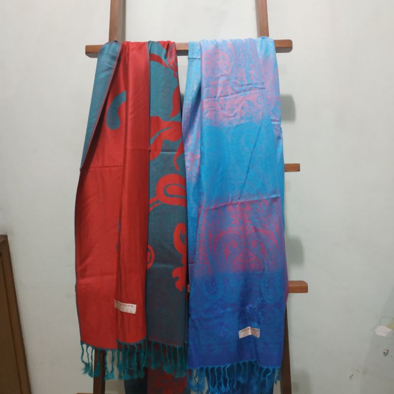pashmina 100% designer pattern syal natal merah hijau christmas