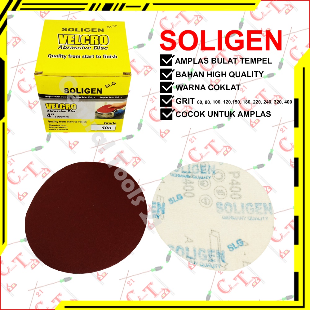 Amplas Bulat Tempel Soligen Ukuran 4 Inch Grit 60 80 100 120 150 180 220 240 320 400 Halus Kasar