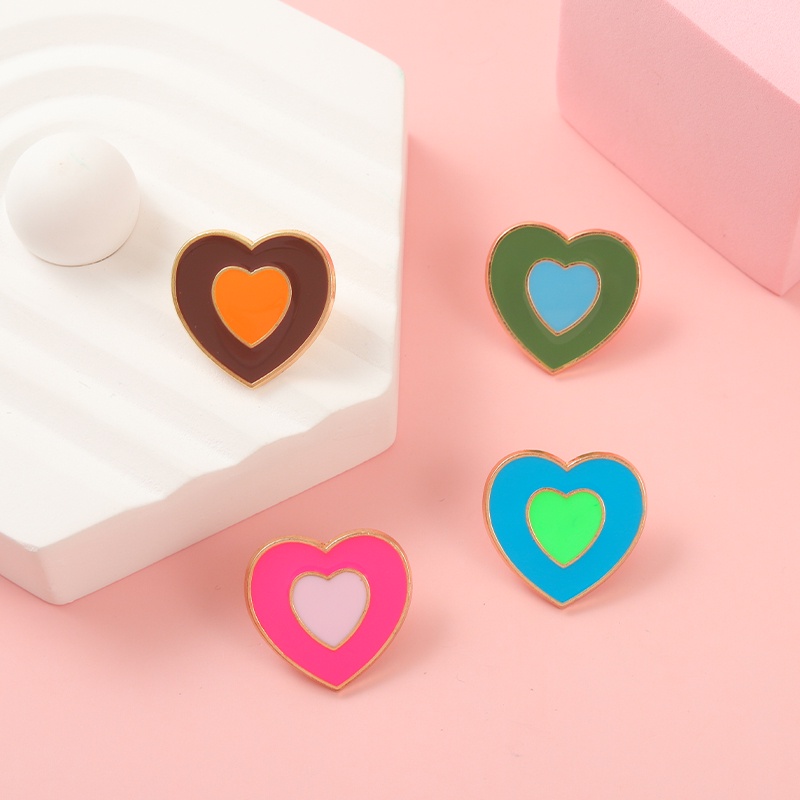 4 Colors Love Enamel Lapel Pins Double Color Love Heart Badge Brooches Jewelry for Backpack Girls Women Clothes