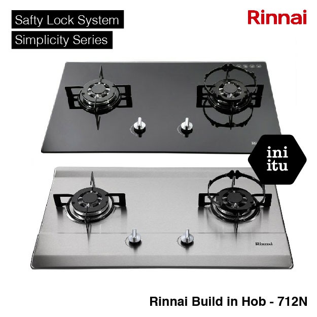 [ Rinnai ] Kompor Gas Tanam Kaca / Tempred Glass / Stainless Rinnai RB 712NGB / 712NS- Original