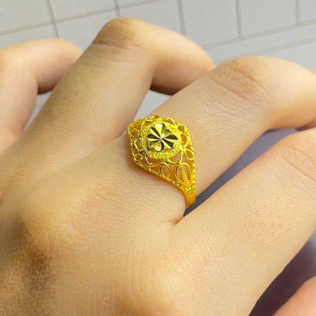 Cincin anak dan dewasa emas asli kadar 16k 70 lokal 65 kerawang lebar polos branded love bunga