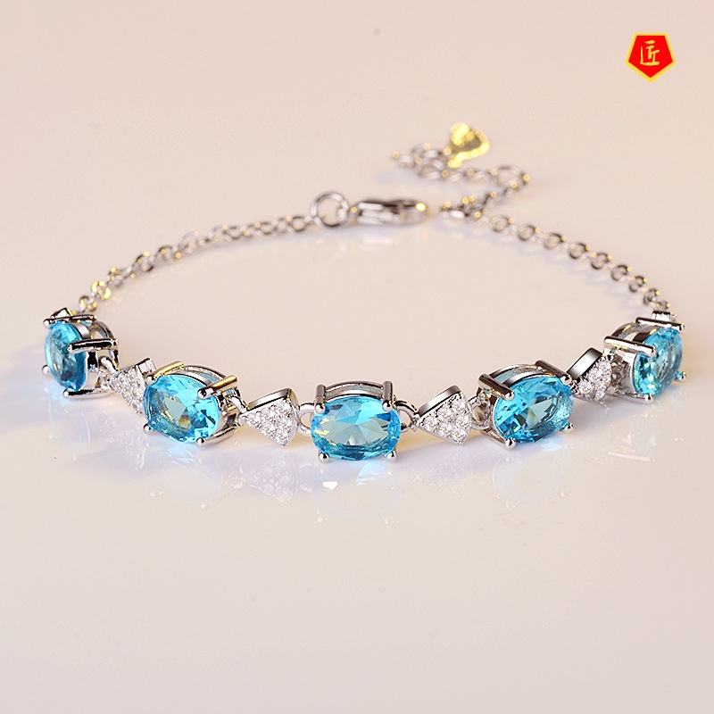 [Ready Stock]Blue Topaz Bracelet 18K Rose Gold Two Colors