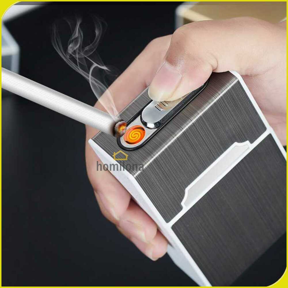 Kotak Rokok 20 Slot dengan Korek Elektrik Pyrotechnic - Firetric YJ110 - Black