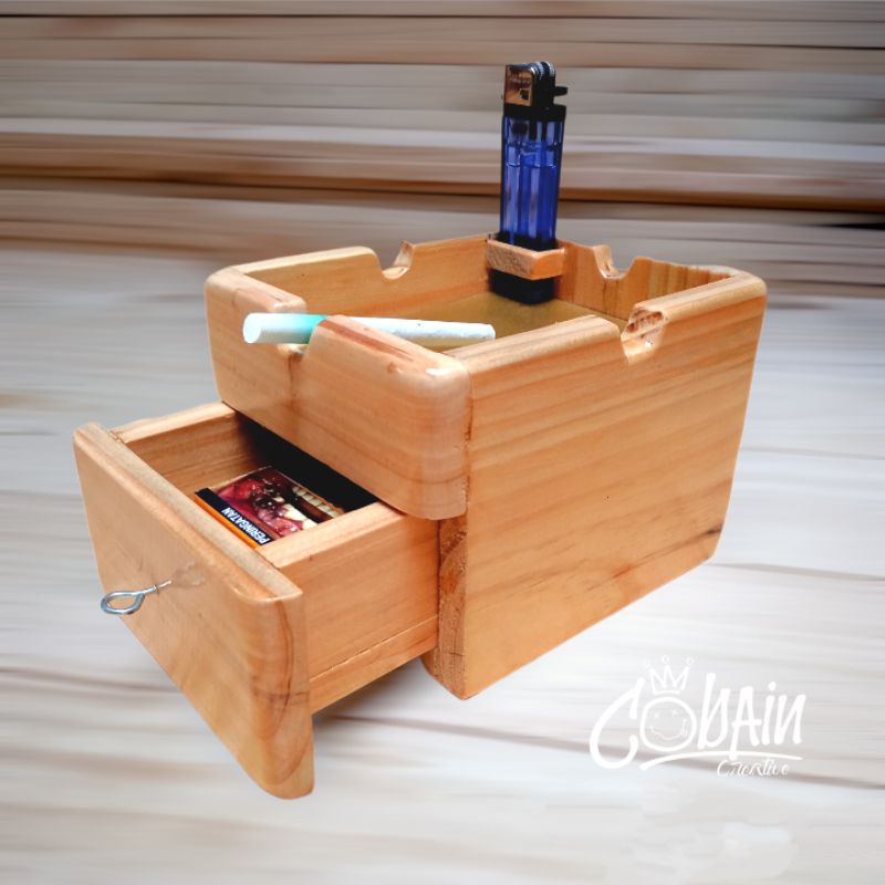 

Asbak rokok dengan laci bagus kayu jati bening glossy