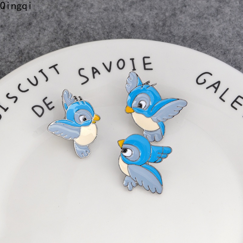 Bros Pin Enamel Bentuk Kartun Tiga Burung Warna Biru Untuk Anak