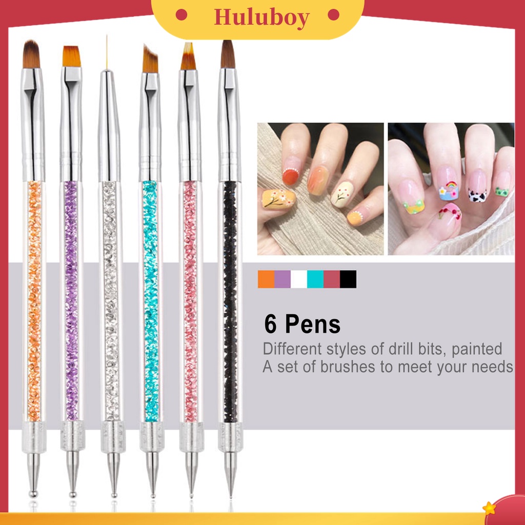 Huluboy Huluboy♡ 6pcs / Set Pena Bor Kuku Bahan Nilon Wol Model Kepala Ganda Untuk Salon