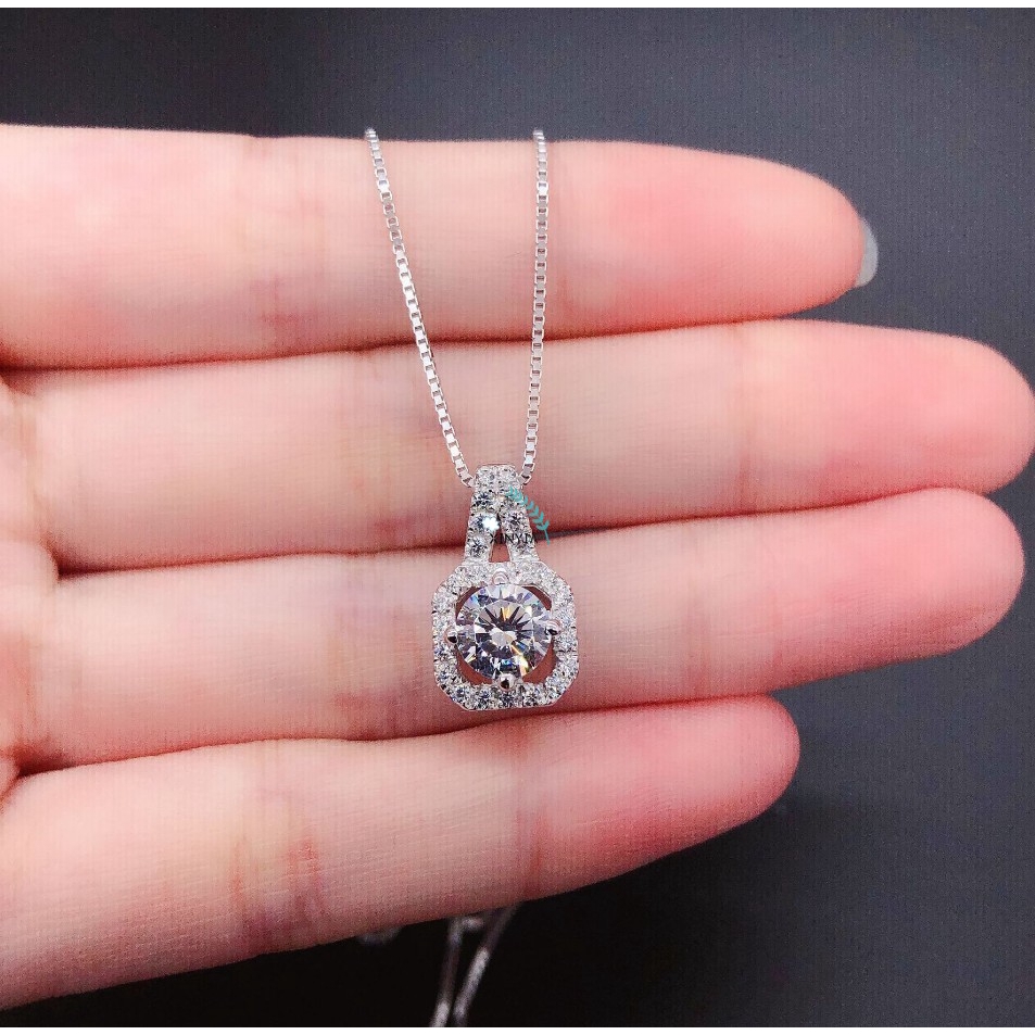 Kalung Rantai Sterling Silver 925 Dengan Liontin Persegi AAA CZ Untuk Wanita